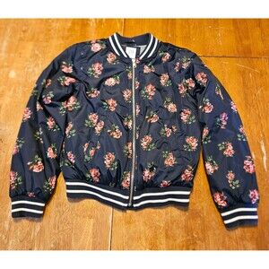 Gap Kids Jacket Size Large Girls Blue and Pink Floral Print